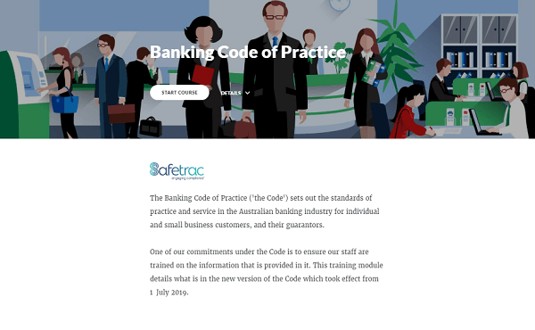 Banking Code of Practice introduction screen